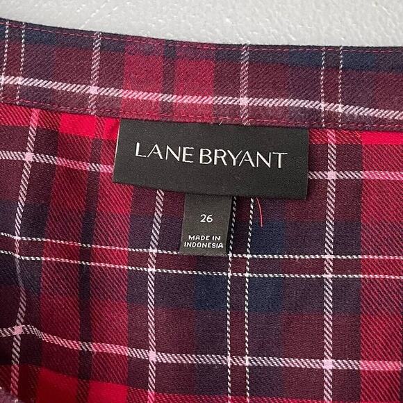 Lane Bryant Plus Size 26 Red Plaid Flannel Tunic Top Renaissance Steampunk Boho - Picture 4 of 12